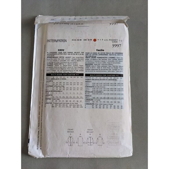 See Sew Loose Fitting Coat Jacket Pattern 3997 Sizes 20 22 24 Easy Uncut - Picture 4 of 8